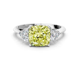 White gold Fancy Yellow Cushion Cut Cut Diamond Cluster Ring with Solitaire Band and Four-Prong Setting_24