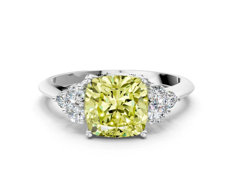 White gold Fancy Yellow Cushion Cut Cut Diamond Cluster Ring with Solitaire Band and Four-Prong Setting_24