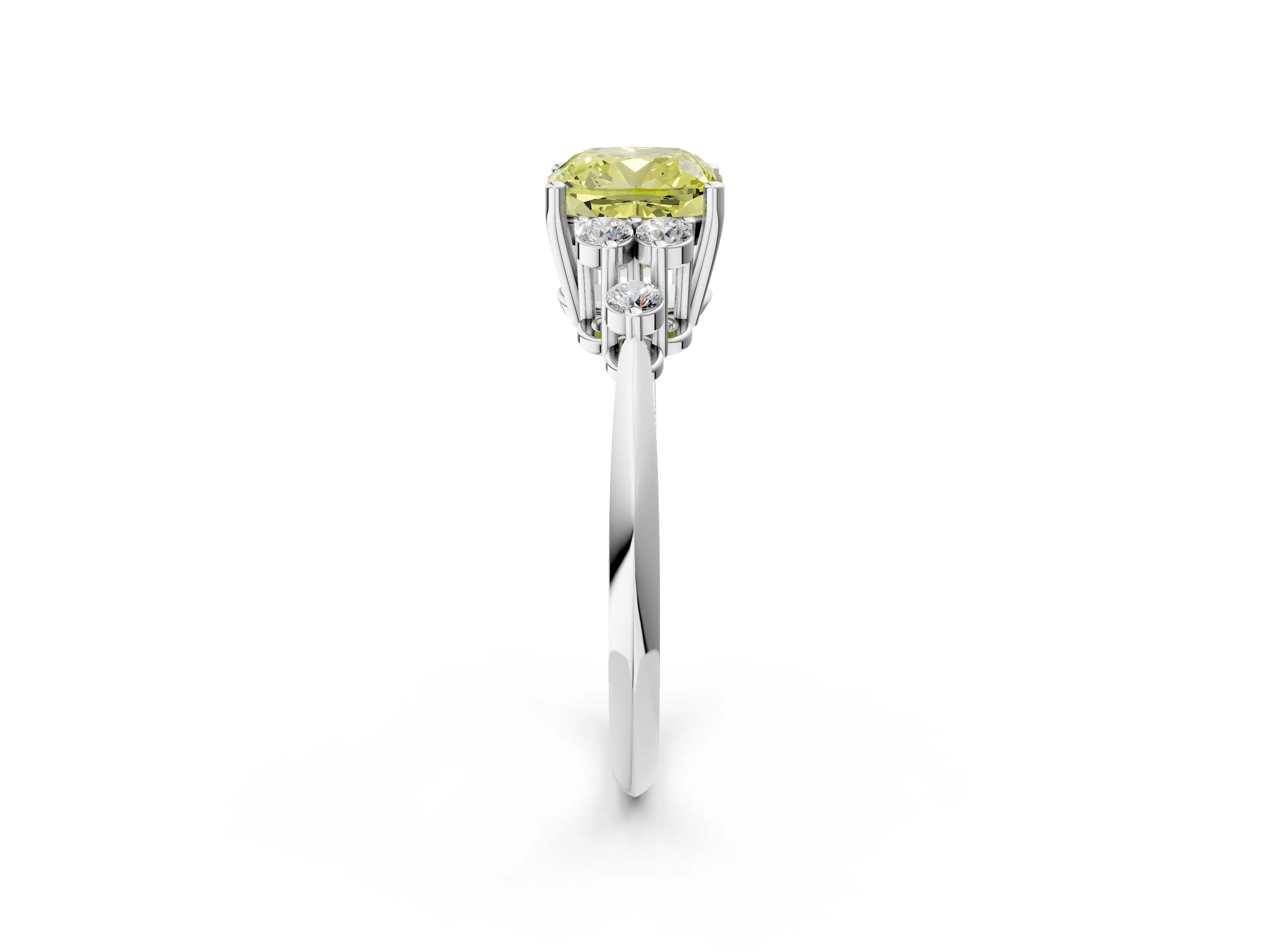 White gold Fancy Yellow Cushion Cut Cut Diamond Cluster Ring with Solitaire Band and Four-Prong Setting_26