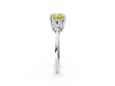 White gold Fancy Yellow Cushion Cut Cut Diamond Cluster Ring with Solitaire Band and Four-Prong Setting_26