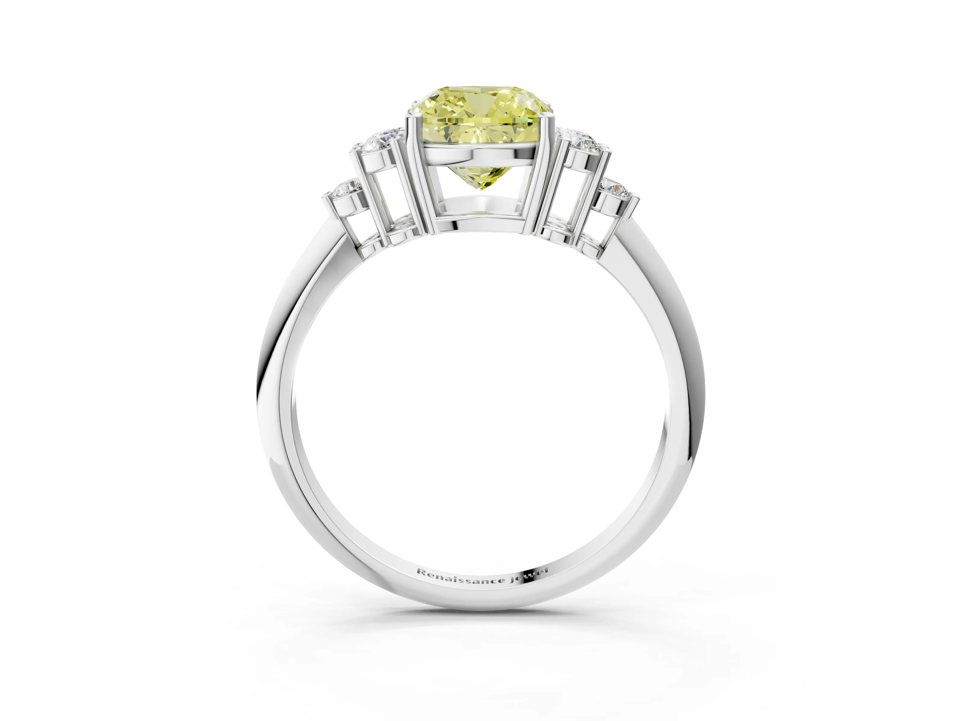 White gold Fancy Yellow Cushion Cut Cut Diamond Cluster Ring with Solitaire Band and Four-Prong Setting_27