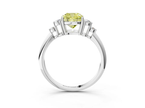 White gold Fancy Yellow Cushion Cut Cut Diamond Cluster Ring with Solitaire Band and Four-Prong Setting_27