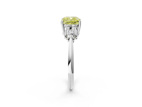 White gold Fancy Yellow Cushion Cut Cut Diamond Cluster Ring with Solitaire Band and Four-Prong Setting_2