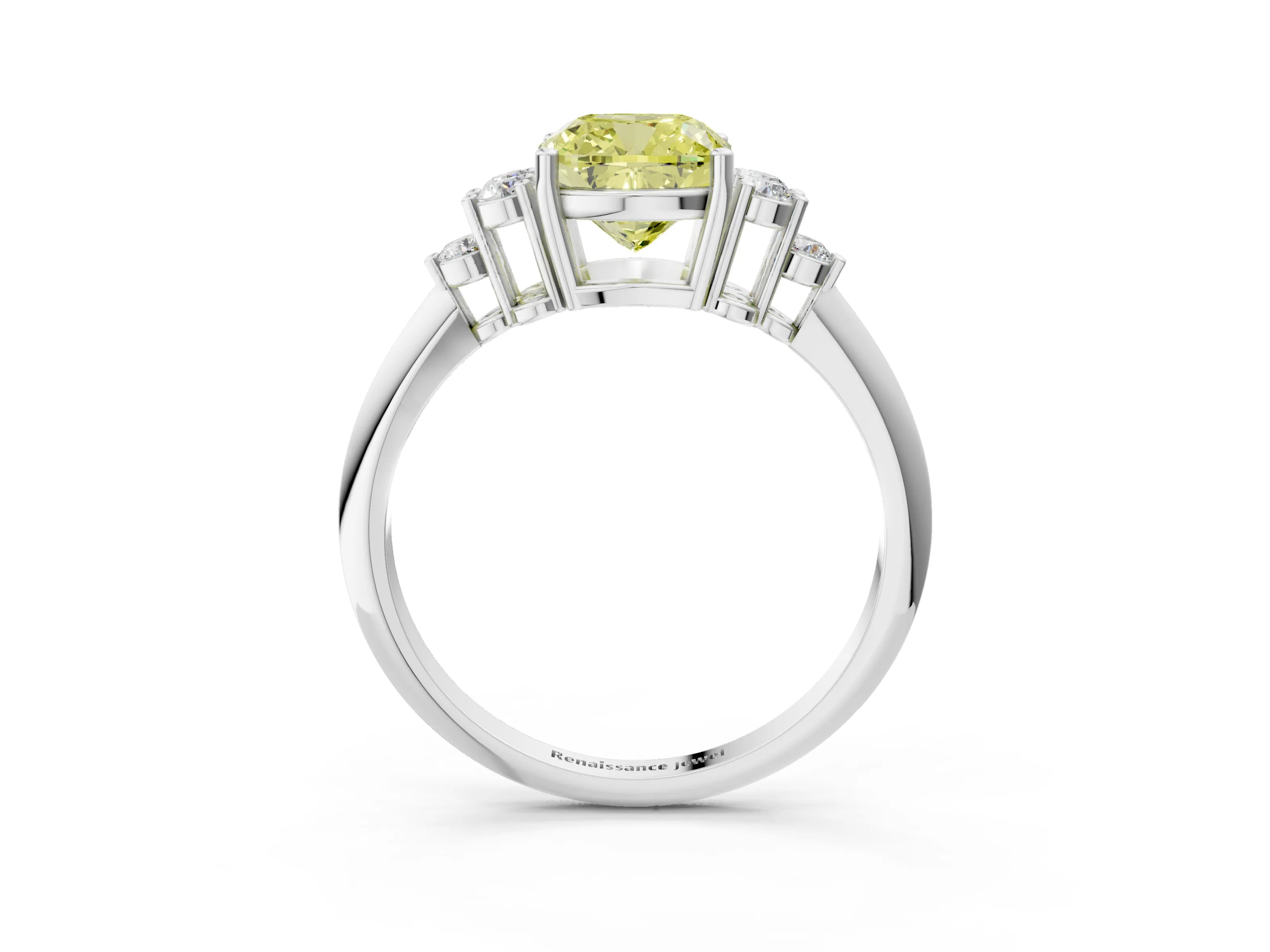 White gold Fancy Yellow Cushion Cut Cut Diamond Cluster Ring with Solitaire Band and Four-Prong Setting_3