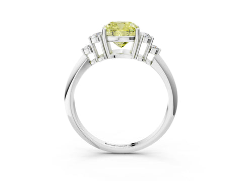 White gold Fancy Yellow Cushion Cut Cut Diamond Cluster Ring with Solitaire Band and Four-Prong Setting_3