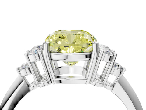 White gold Fancy Yellow Cushion Cut Cut Diamond Cluster Ring with Solitaire Band and Four-Prong Setting_4