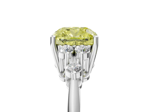 White gold Fancy Yellow Cushion Cut Cut Diamond Cluster Ring with Solitaire Band and Four-Prong Setting_5