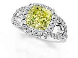 White gold Fancy Yellow Cushion Cut Cut Diamond Halo Engagement Ring with Open Split Pavé Band_1