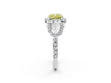 White gold Fancy Yellow Cushion Cut Cut Diamond Halo Engagement Ring with Open Split Pavé Band_2