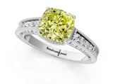 White gold Fancy Yellow Cushion Cut Cut Diamond Milgrain Pave Band Four-Prong Setting Ring_16