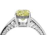 White gold Fancy Yellow Cushion Cut Cut Diamond Milgrain Pave Band Four-Prong Setting Ring_19