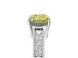 White gold Fancy Yellow Cushion Cut Cut Diamond Milgrain Pave Band Four-Prong Setting Ring_20