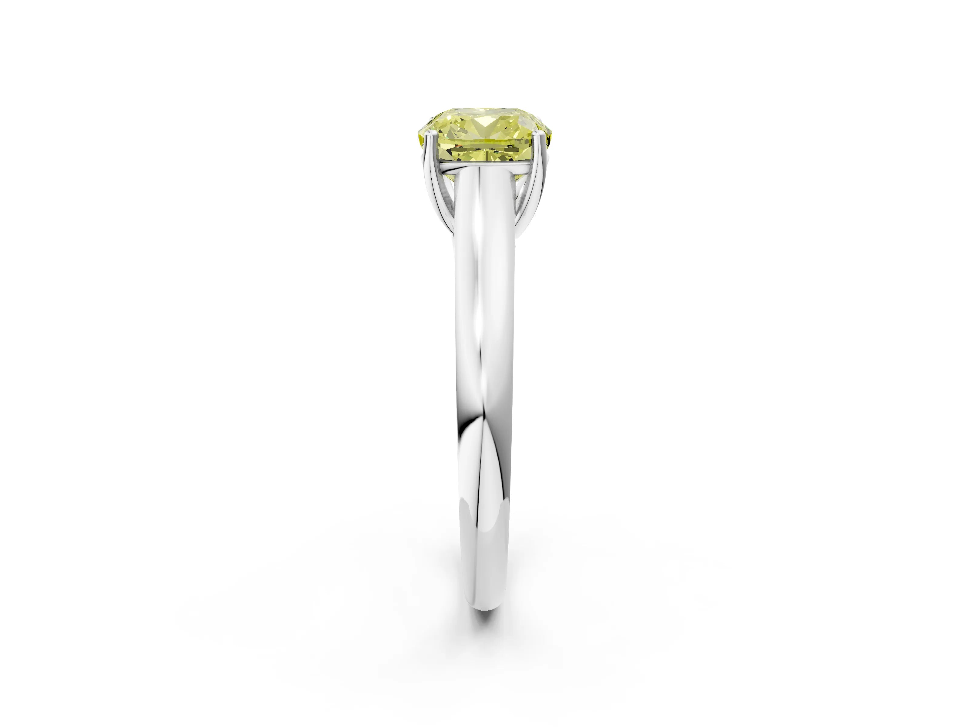White gold Fancy Yellow Cushion Cut Cut Diamond Solitaire Engagement Ring with Tapered Plain Band and Four-Prong Setting_14