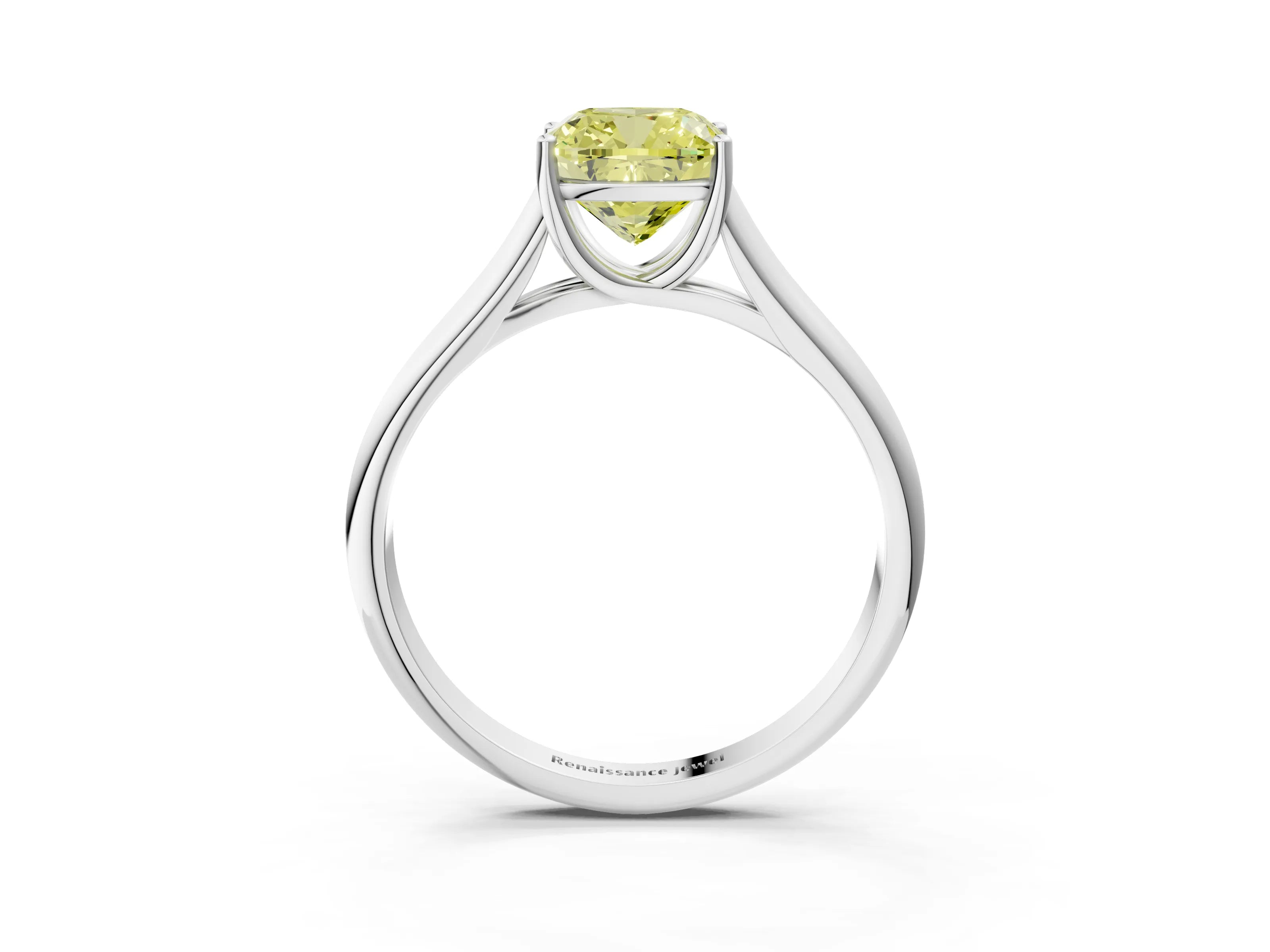 White gold Fancy Yellow Cushion Cut Cut Diamond Solitaire Engagement Ring with Tapered Plain Band and Four-Prong Setting_15