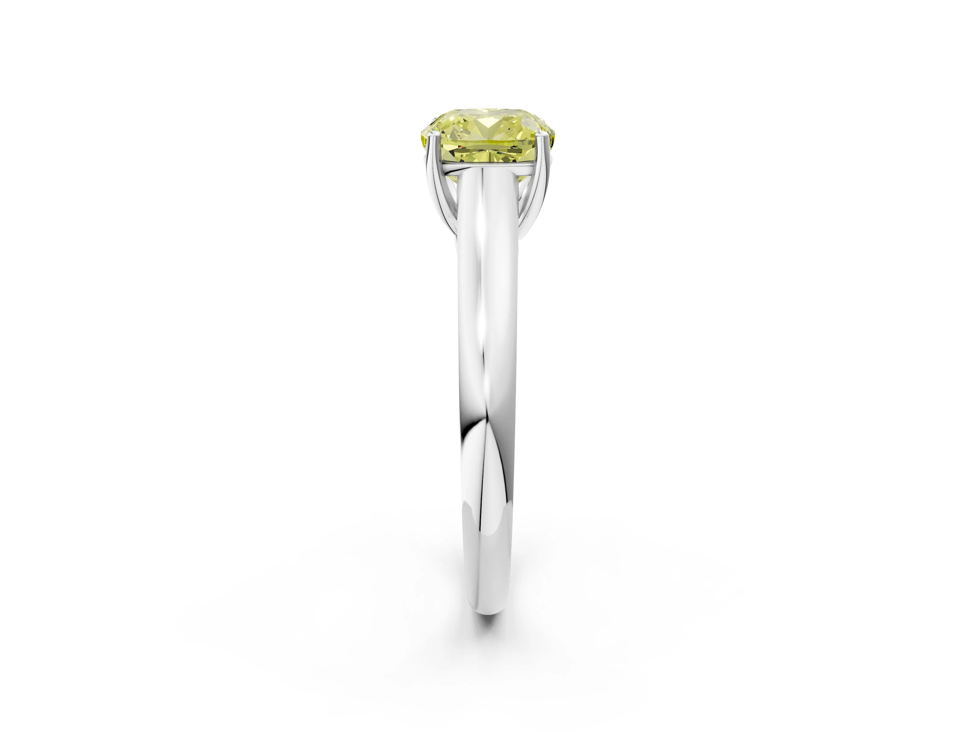 White gold Fancy Yellow Cushion Cut Cut Diamond Solitaire Engagement Ring with Tapered Plain Band and Four-Prong Setting_2
