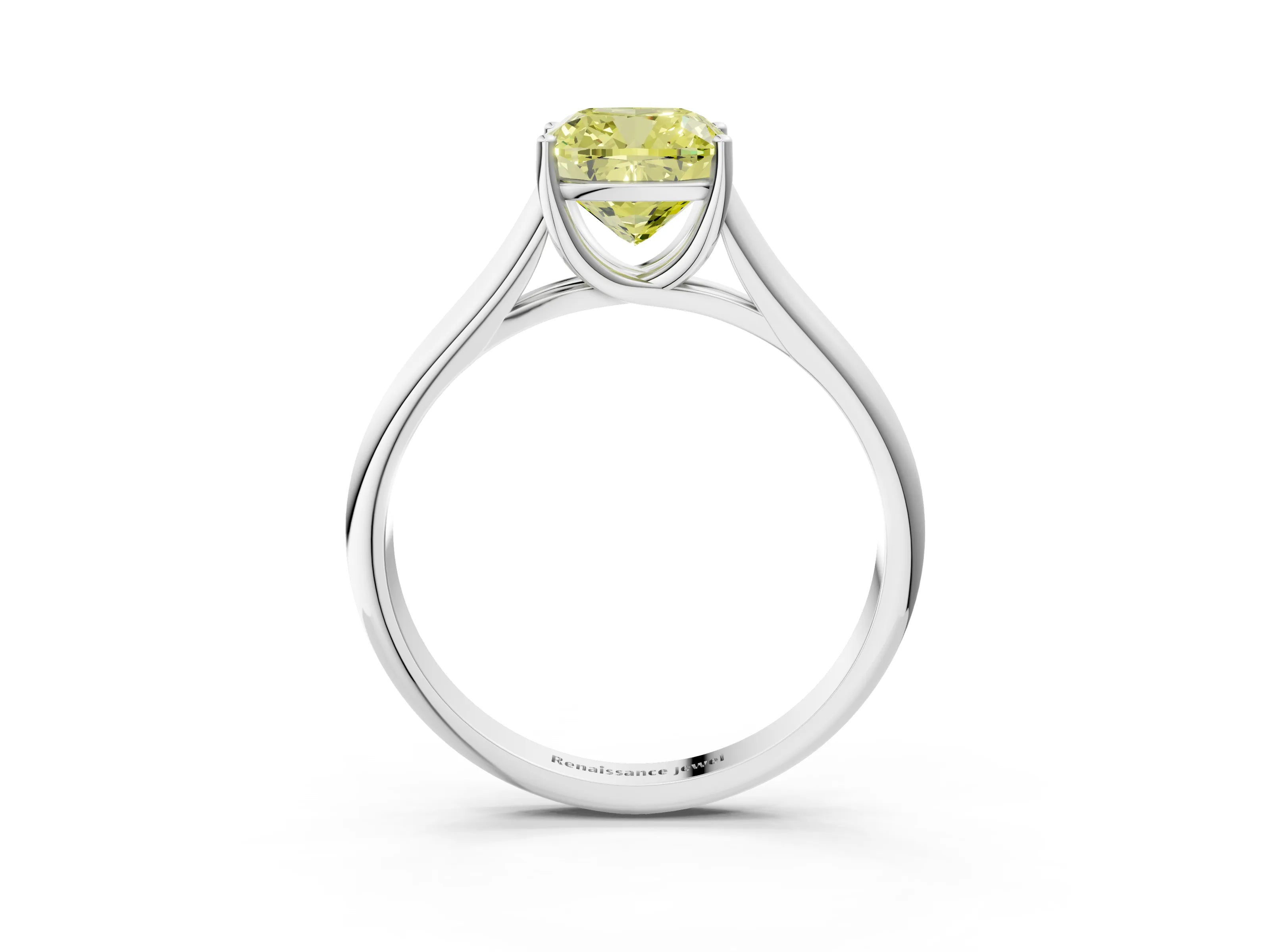 White gold Fancy Yellow Cushion Cut Cut Diamond Solitaire Engagement Ring with Tapered Plain Band and Four-Prong Setting_3
