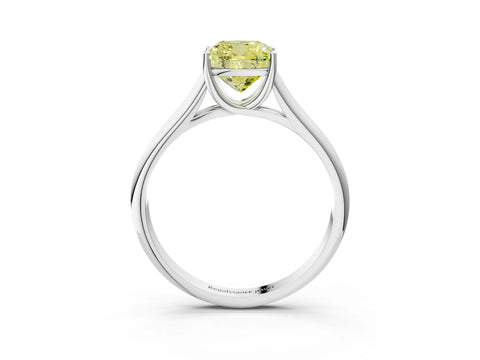 White gold Fancy Yellow Cushion Cut Cut Diamond Solitaire Engagement Ring with Tapered Plain Band and Four-Prong Setting_3