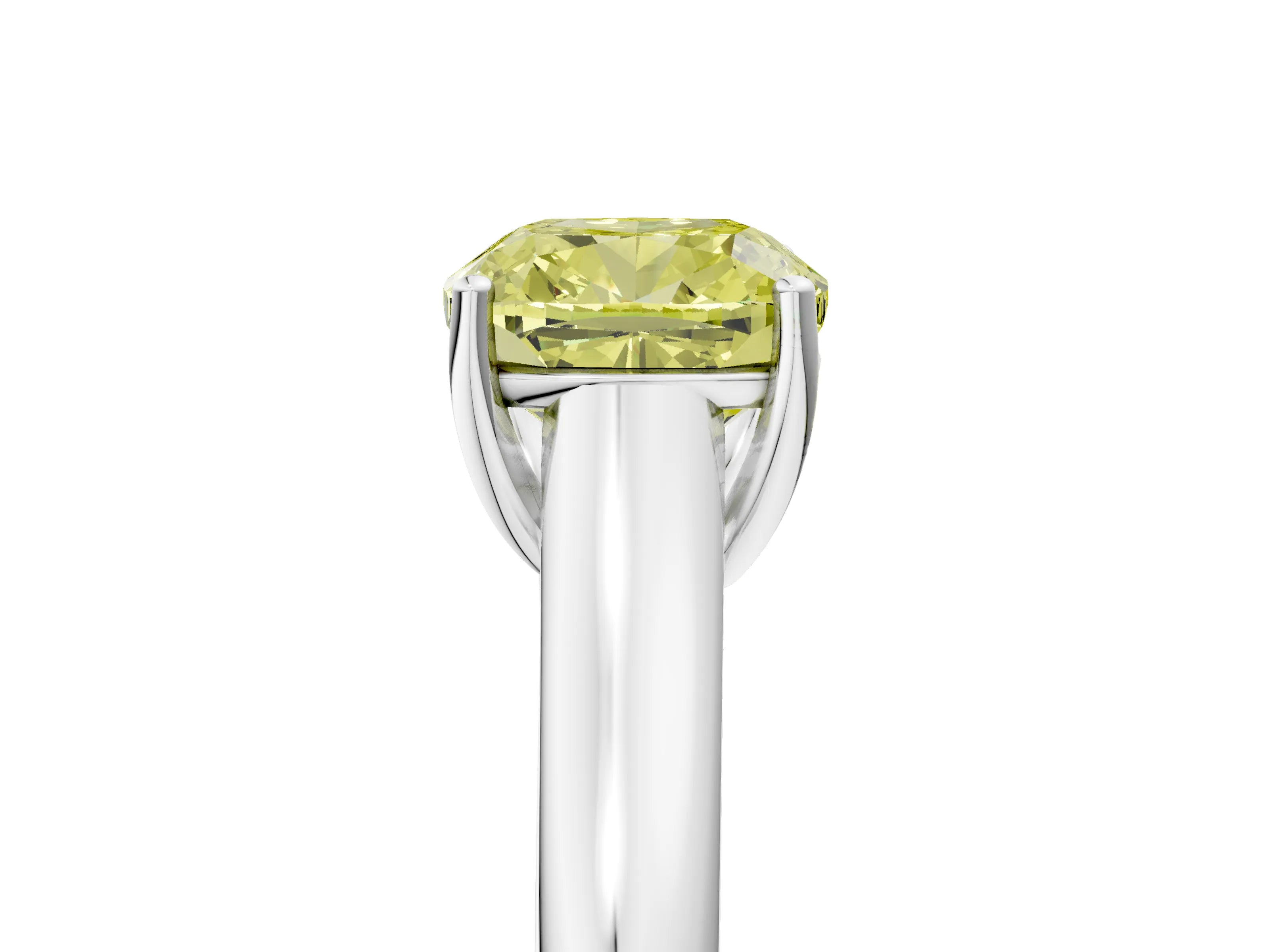 White gold Fancy Yellow Cushion Cut Cut Diamond Solitaire Engagement Ring with Tapered Plain Band and Four-Prong Setting_5
