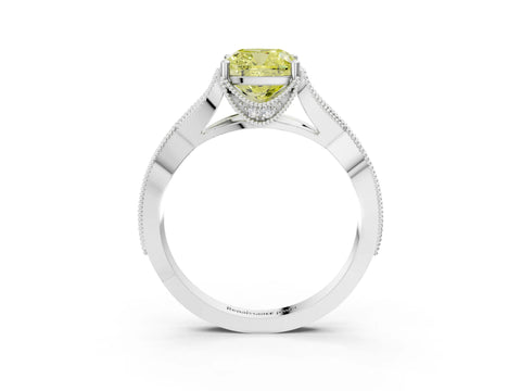 White gold Fancy Yellow Cushion Cut Cut Diamond Twisted Band with Milgrain Pave Setting and Four-Prong Setting_15