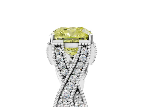 White gold Fancy Yellow Cushion Cut Cut Diamond Twisted Band with Milgrain Pave Setting and Four-Prong Setting_17