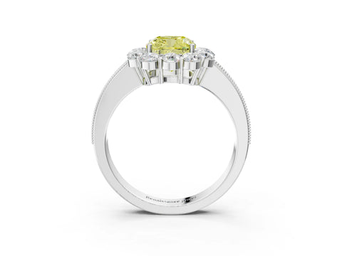 White gold Fancy Yellow Cushion Cut Cut Halo Diamond Pavé Engagement Ring with Milgrain Detailing_15