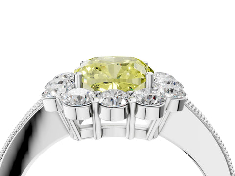 White gold Fancy Yellow Cushion Cut Cut Halo Diamond Pavé Engagement Ring with Milgrain Detailing_16