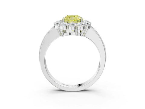White gold Fancy Yellow Cushion Cut Cut Halo Diamond Pavé Engagement Ring with Milgrain Detailing_27
