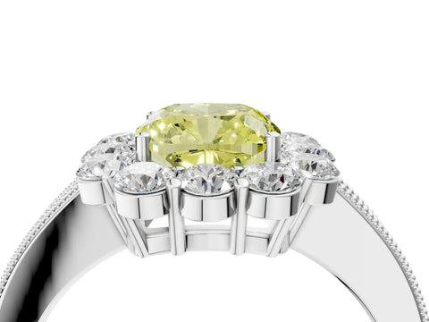 White gold Fancy Yellow Cushion Cut Cut Halo Diamond Pavé Engagement Ring with Milgrain Detailing_28