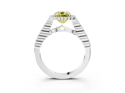 White gold Fancy Yellow Cushion Cut Cut Halo Pavé Solitaire Ring with Milgrain Band_15