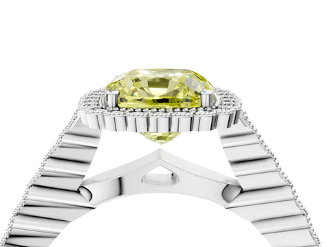 White gold Fancy Yellow Cushion Cut Cut Halo Pavé Solitaire Ring with Milgrain Band_16