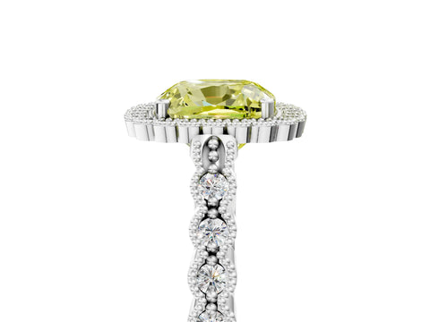 White gold Fancy Yellow Cushion Cut Cut Halo Pavé Solitaire Ring with Milgrain Band_17