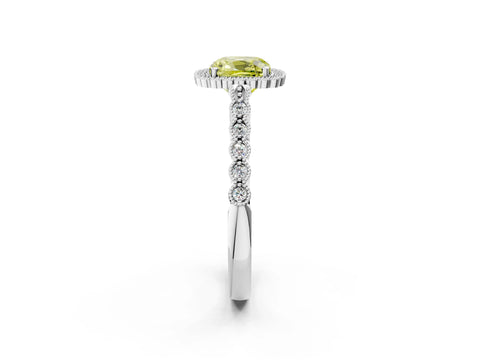 White gold Fancy Yellow Cushion Cut Cut Halo Pavé Solitaire Ring with Milgrain Band_2
