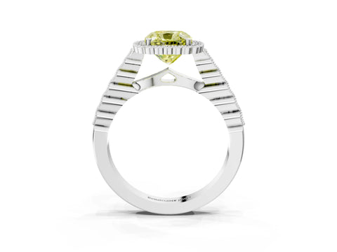 White gold Fancy Yellow Cushion Cut Cut Halo Pavé Solitaire Ring with Milgrain Band_3