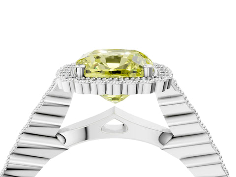 White gold Fancy Yellow Cushion Cut Cut Halo Pavé Solitaire Ring with Milgrain Band_4
