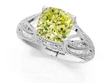 White gold Fancy Yellow Cushion Cut Cut Milgrain Pave Diamond Engagement Ring with Four-Prong Setting_16