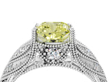 White gold Fancy Yellow Cushion Cut Cut Milgrain Pave Diamond Engagement Ring with Four-Prong Setting_19