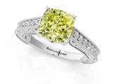 White gold Fancy Yellow Cushion Cut Cut Pave Band Milgrain Solitaire Ring_1