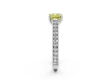 White gold Fancy Yellow Cushion Cut Cut Pave Band Milgrain Solitaire Ring_2