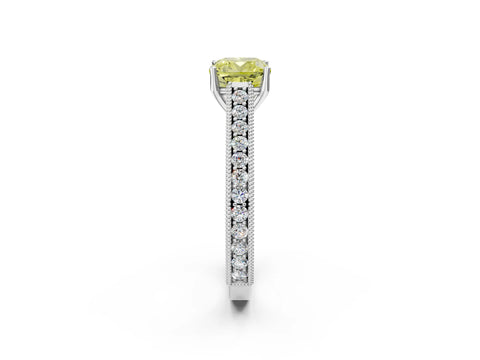 White gold Fancy Yellow Cushion Cut Cut Pave Band Milgrain Solitaire Ring_2