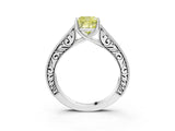 White gold Fancy Yellow Cushion Cut Cut Pave Band Milgrain Solitaire Ring_3