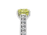 White gold Fancy Yellow Cushion Cut Cut Pave Band Milgrain Solitaire Ring_5
