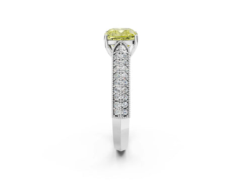 White gold Fancy Yellow Cushion Cut Cut Pave Split Shank Engagement Ring with Four-Prong Setting_14