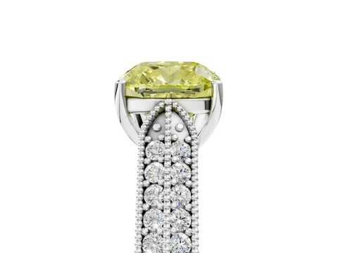 White gold Fancy Yellow Cushion Cut Cut Pave Split Shank Engagement Ring with Four-Prong Setting_17