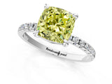 White gold Fancy Yellow Cushion Cut Diamond Brilliant Solitaire Ring with Pavé Band and Four-Prong Setting_1