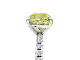 White gold Fancy Yellow Cushion Cut Diamond Brilliant Solitaire Ring with Pavé Band and Four-Prong Setting_11