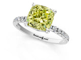 White gold Fancy Yellow Cushion Cut Diamond Brilliant Solitaire Ring with Pavé Band and Four-Prong Setting_13