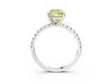 White gold Fancy Yellow Cushion Cut Diamond Brilliant Solitaire Ring with Pavé Band and Four-Prong Setting_15