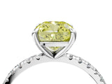White gold Fancy Yellow Cushion Cut Diamond Brilliant Solitaire Ring with Pavé Band and Four-Prong Setting_28