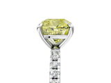 White gold Fancy Yellow Cushion Cut Diamond Brilliant Solitaire Ring with Pavé Band and Four-Prong Setting_5