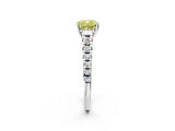 White gold Fancy Yellow Cushion Cut Diamond Cathedral Solitaire Ring with Round  Pavé Band_284